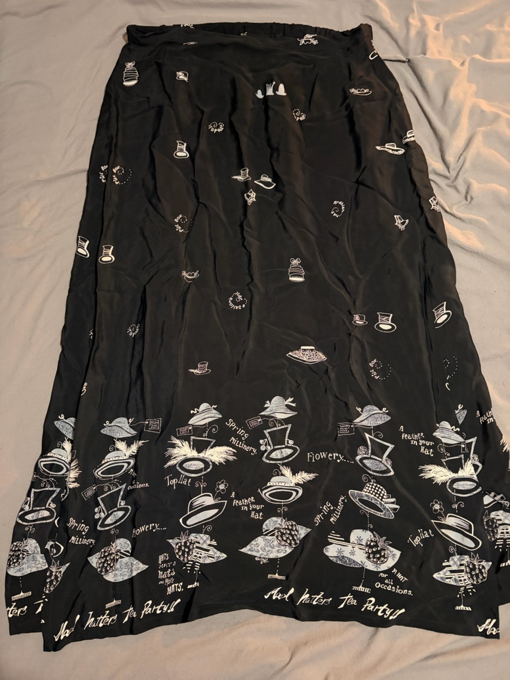 Black Maxi Skirt with Hat Print
